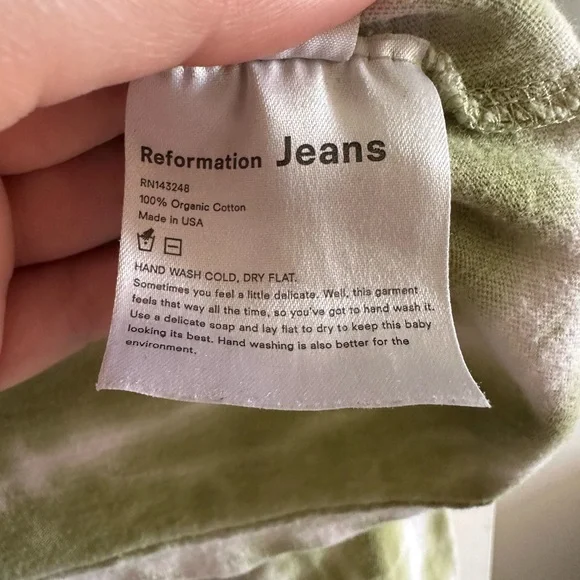 Reformation Jeans Green Tie Dye Organic Cotton Long Sleeve Top size XS EUC - Picture 7 of 7